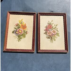 Set of 2 VTG 1940s Benoit Chirat Floral Prints Framed Spring Botanical Floral
